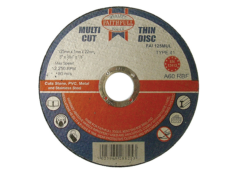 Faithfull Multi-Purpose Cutting Disc 125 x 1.0 x 22.23mm (Pack 10) FAI12510MUL
