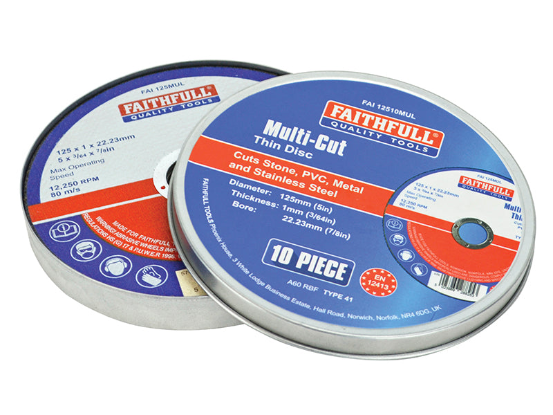 Faithfull Multi-Purpose Cutting Disc 125 x 1.0 x 22.23mm (Pack 10) FAI12510MUL