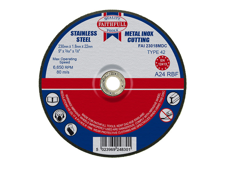 Faithfull Depressed Centre Stainless Steel Cutting Disc 230 x 1.8 x 22.23mm FAI23018MDC