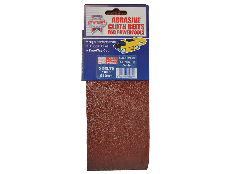 Faithfull Cloth Sanding Belt 610 x 100mm 60G (Pack 3) FAIAB100610C