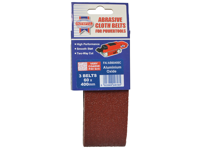 Faithfull Cloth Sanding Belt 400 x 60mm Coarse 60G (Pack 3) FAIAB60400C