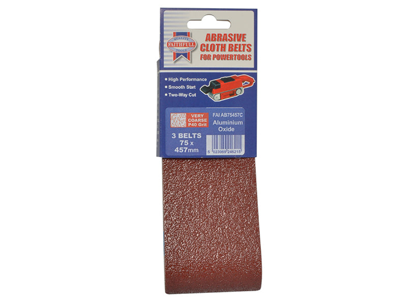 Faithfull Cloth Sanding Belt 457 x 75mm 60G (Pack 3) FAIAB75457C