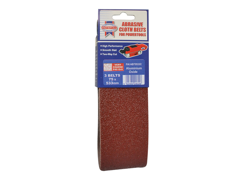 Faithfull Cloth Sanding Belt 533 x 75mm Coarse 60G (Pack 3) FAIAB75533C