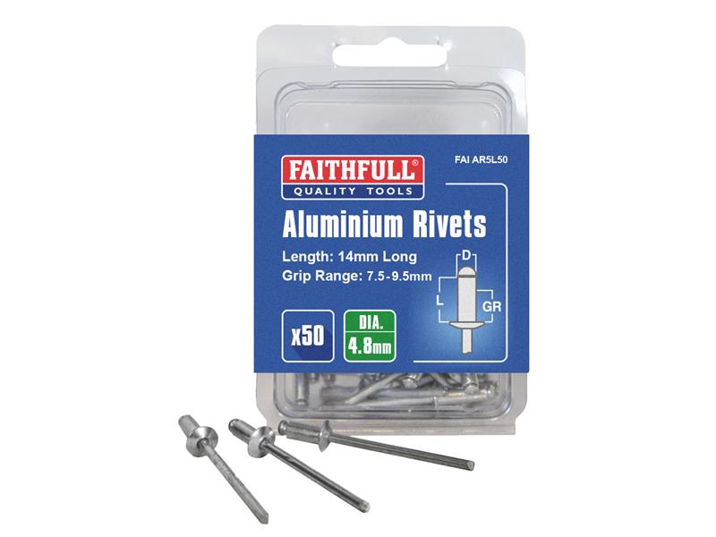 Faithfull Aluminium Rivets 4.8 x 14mm Long Pre-Pack of 50 FAIAR5L50