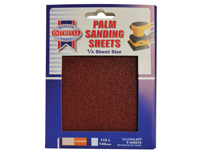 Faithfull 1/4 Sheet Palm Sander Sheets Fine Grit (Pack 5) FAIASPALM5F