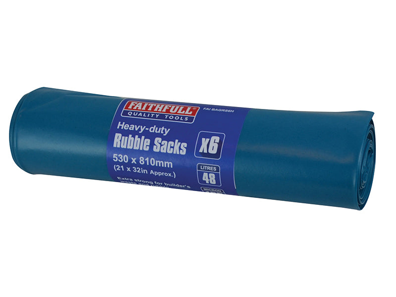 Faithfull Blue Heavy-Duty Rubble Sacks (Roll 6) FAIBAGRS6H