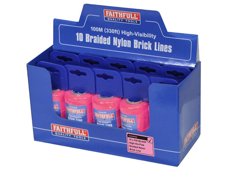 Faithfull Hi-Vis Nylon Brick Line 100m (330ft) Pink FAIBLHVP