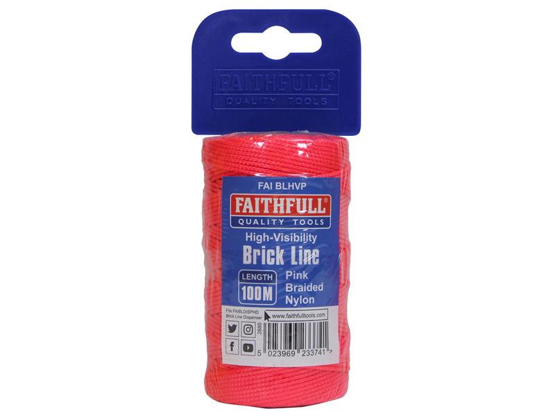 Faithfull Hi-Vis Nylon Brick Line 100m (330ft) Pink FAIBLHVP