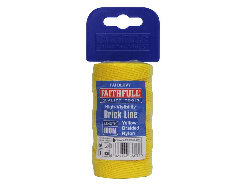 Faithfull Hi-Vis Nylon Brick Line 100m (330ft) Yellow FAIBLHVY