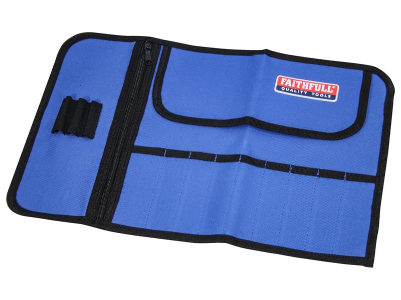Faithfull Drill Bit Tool Roll 27 x 42cm Pockets 9 Nylon Backed Polyester FAIBR9