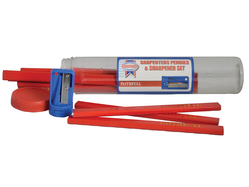 Faithfull Carpenters Pencils Red (12 x Tubes of 12 + Sharpener) FAICPDISP