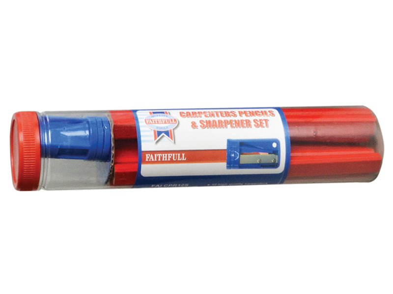 Faithfull Carpenter's Pencils Tube & Sharpener FAICPR12S