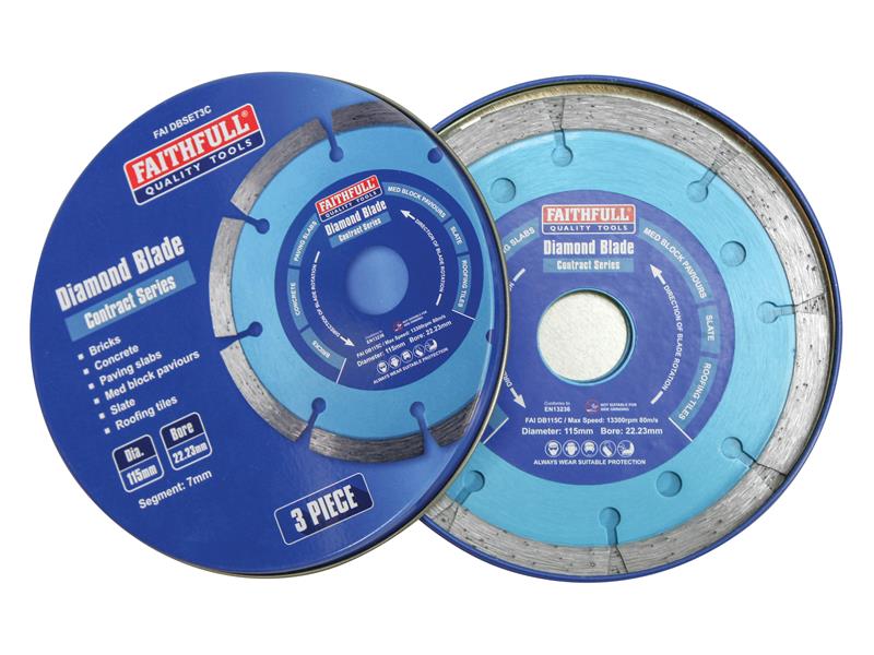 Faithfull Contract Diamond Blades 115 x 22.2mm (Pack 3) FAIDBSET3C