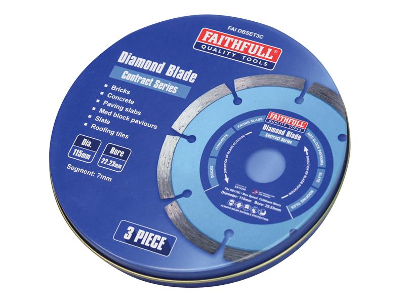Faithfull Contract Diamond Blades 115 x 22.2mm (Pack 3) FAIDBSET3C