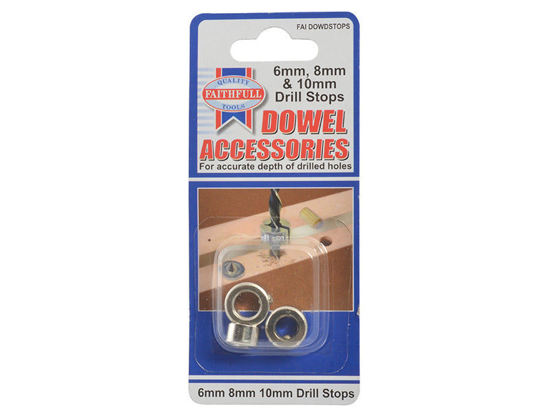Faithfull Dowel Drill Stops 6, 8 & 10mm FAIDOWDSTOPS