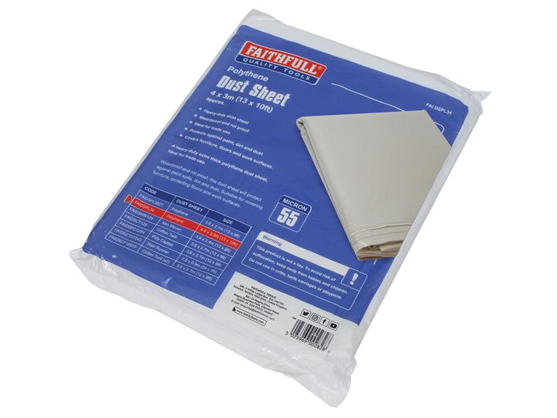 Faithfull Heavy-Duty Polythene Dust Sheet 3 x 4m FAIDSPL34