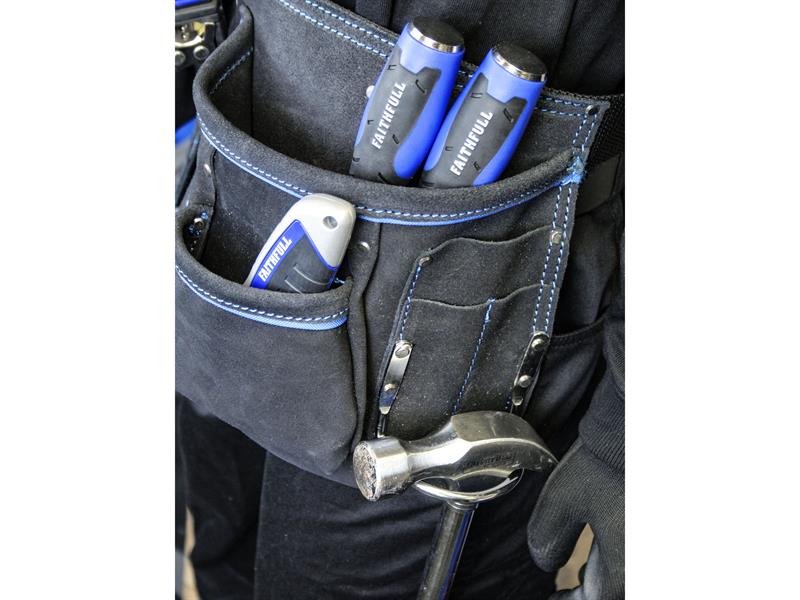Faithfull Double Tool & Nail Pouch Leather Size 215 x 500mm FAIDTNP3B