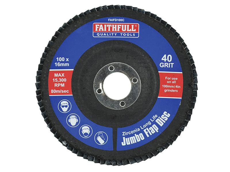 Faithfull Abrasive Jumbo Flap Disc 100mm Coarse FAIFD100C