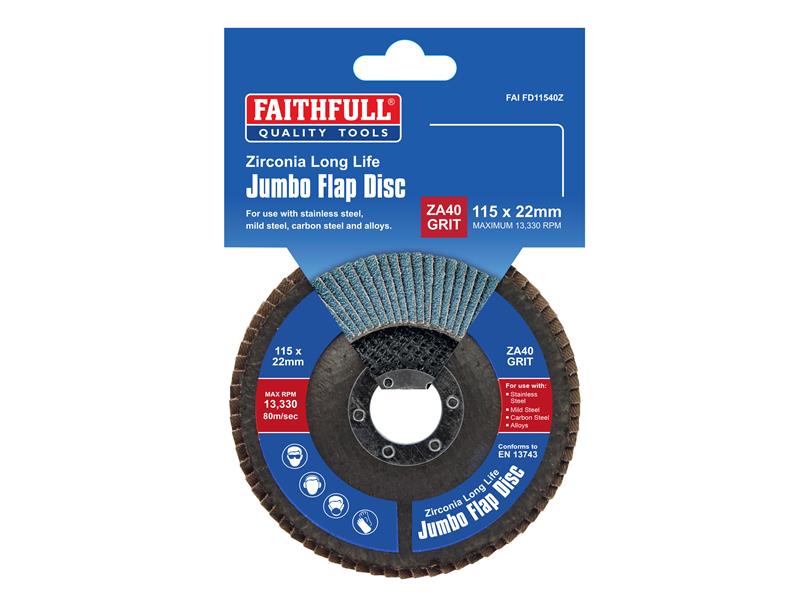 Faithfull Grinding Flap Disc Zirconia A40 Grit 115mm Jumbo FAIFD11540Z