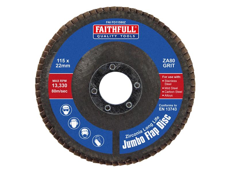 Faithfull Grinding Flap Disc Zirconia A80 Grit 115mm Jumbo FAIFD11580Z