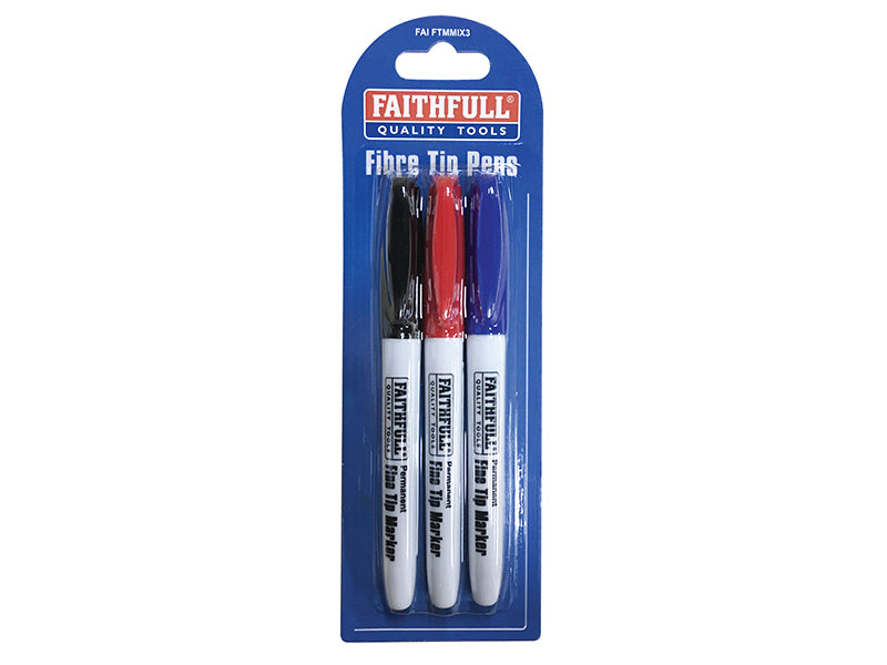 Faithfull Fibre Tip Marker Pen Mixed (Pack 3) FAIFTMMIX3