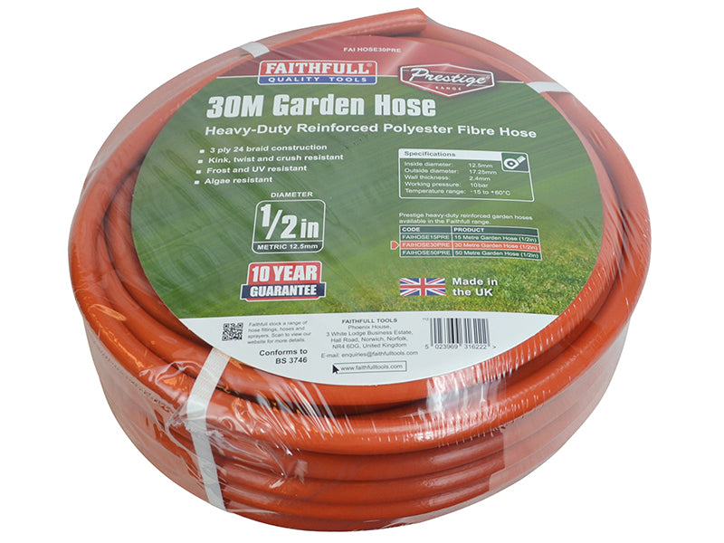 Faithfull Prestige Heavy-Duty Garden Hose 30m 12.5mm (1/2in) Diameter FAIHOSE30PRE