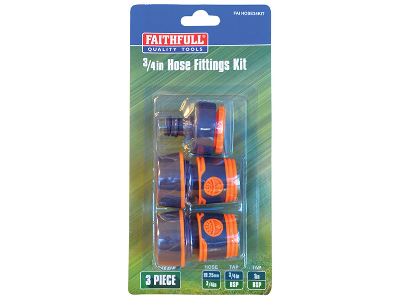 Faithfull 3/4in Plastic Hose Fittings Kit, 3 Piece FAIHOSE34KIT