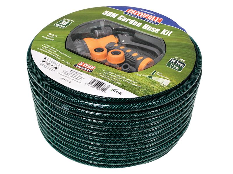 Faithfull PVC Garden Hose 50m with Fittings & Spray Gun FAIHOSE50AV