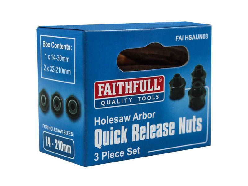 Faithfull Holesaw Arbor Quick Release Locking Nut Set 3 Piece FAIHSAUN03