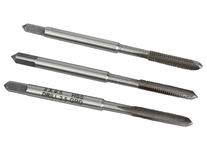 Faithfull HSS Straight Flute Tap Set M3 x 0.5, 3 Piece FAIHSSTM3