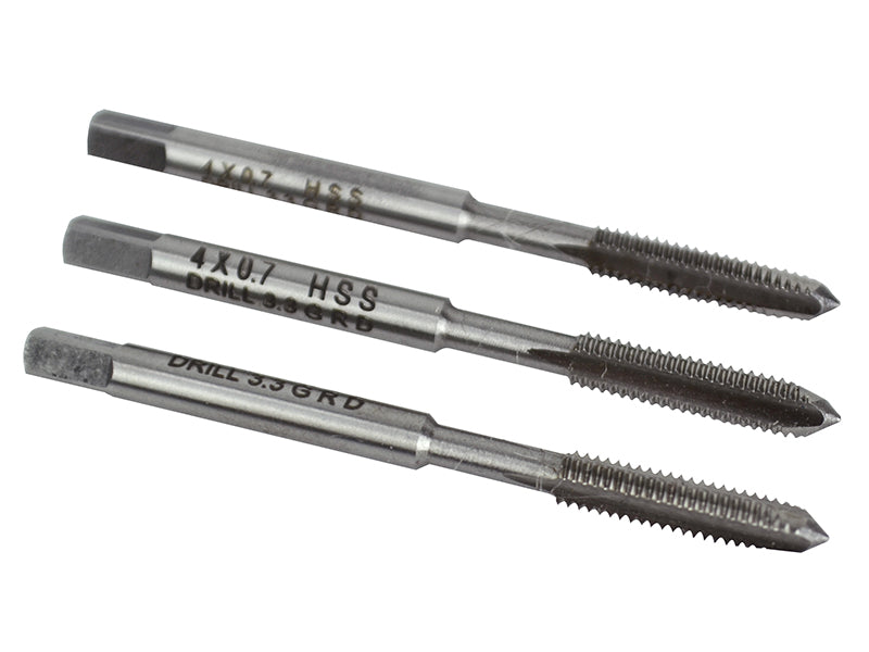 Faithfull HSS Straight Flute Tap Set M4 x 0.7, 3 Piece FAIHSSTM4