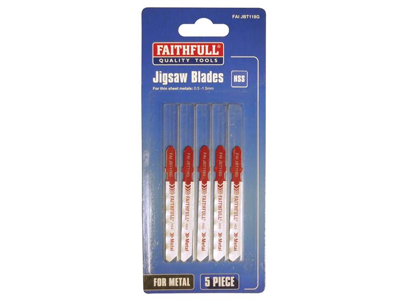 Faithfull Metal Cutting Jigsaw Blades Pack of 5 T118G FAIJBT118G