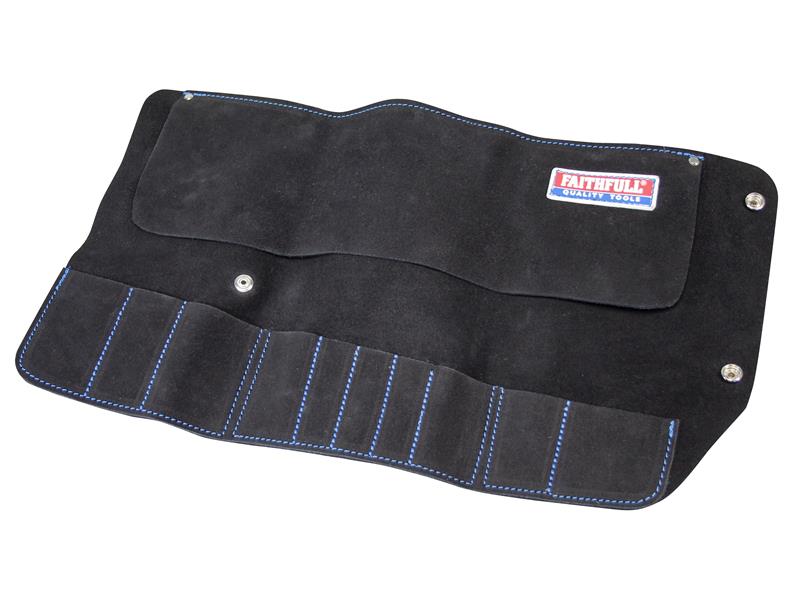 Faithfull 10 Pocket Leather Tool Roll Overall Size 480 x 270mm FAILTR10B