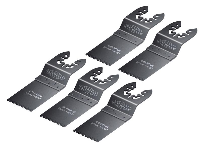Faithfull Multi-Function Tool CrV Flush Cut Wood Blade Ground Side Set 34mm (Pack 5) FAIMFW34B