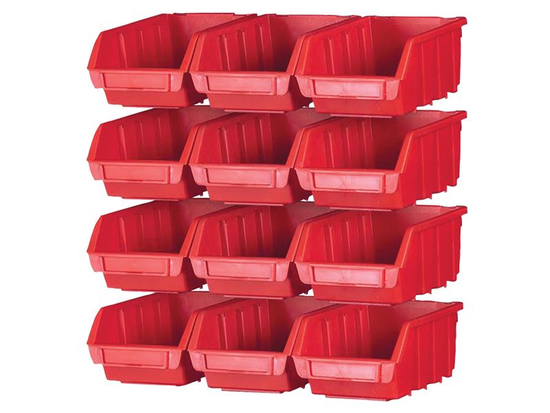 Faithfull 12 Plastic Storage Bins with Wall Mounting Rails FAIPAN12