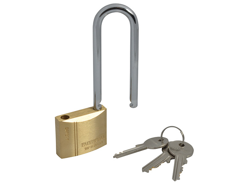 Faithfull Brass Padlock 40mm Long Shackle 3 Keys FAIPLB40LS
