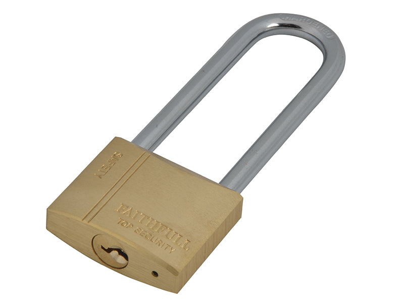 Faithfull Brass Padlock 40mm Long Shackle 3 Keys FAIPLB40LS