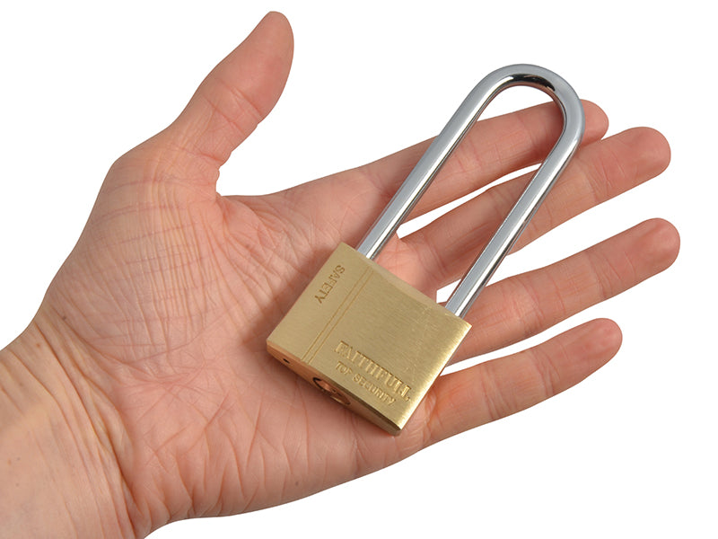 Faithfull Brass Padlock 40mm Long Shackle 3 Keys FAIPLB40LS