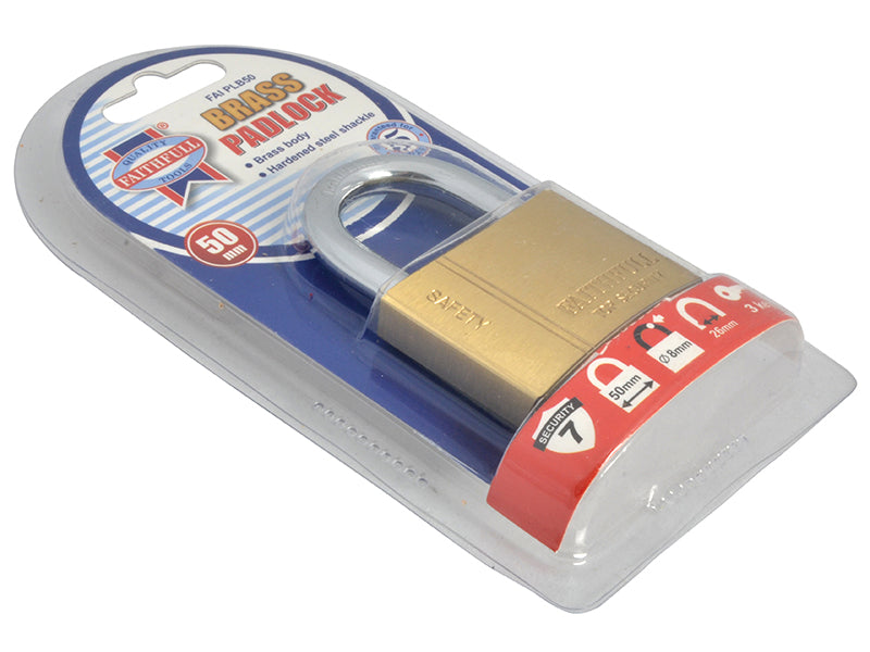 Faithfull Brass Padlock 50mm 3 Keys FAIPLB50