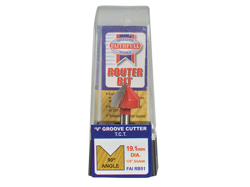 Faithfull Router Bit TCT V-Groove 13.0mm x 19.1mm 1/4in Shank FAIRB51
