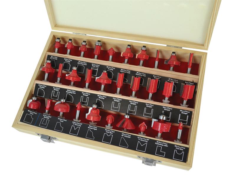 Faithfull 1/4in TCT Router Bit Set, 30 Piece FAIRBS30