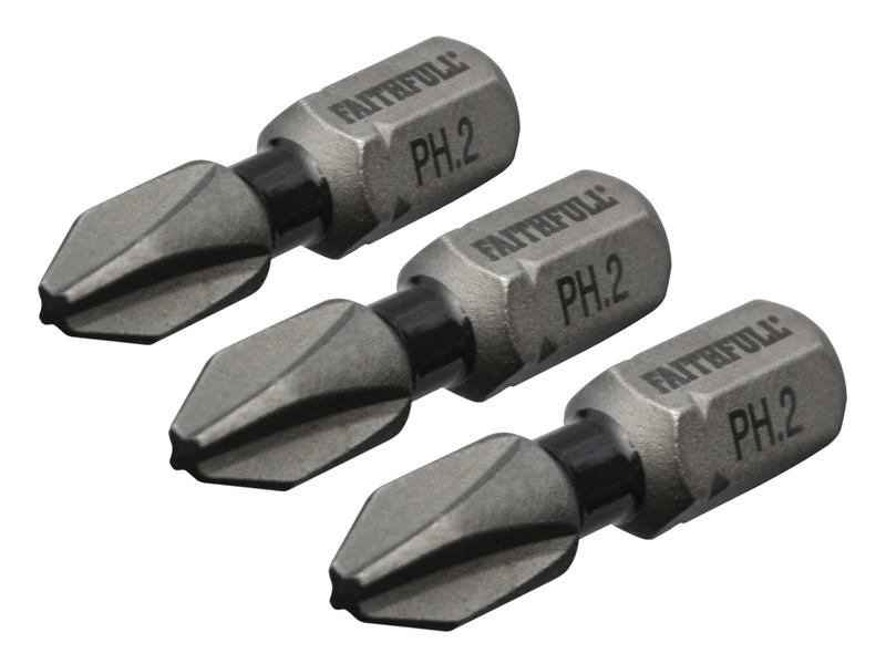 Faithfull Phillips Impact Screwdriver Bits PH2 x 25mm (Pack 3) FAISBPH225IM