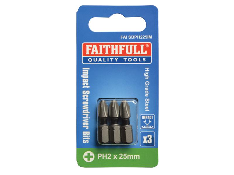 Faithfull Phillips Impact Screwdriver Bits PH2 x 25mm (Pack 3) FAISBPH225IM