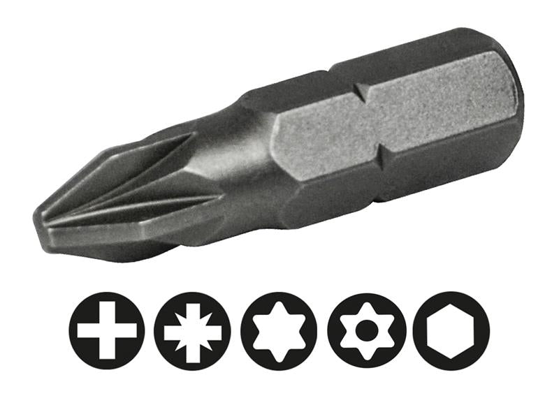 Faithfull Pozi S2 Grade Steel Screwdriver Bits PZ2 x 25mm (Pack 25) FAISBPZ225B