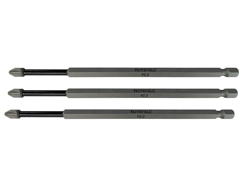 Faithfull Pozidriv Impact Screwdriver Bits PZ2 x 150mm (Pack 3) FAISBPZ2150I
