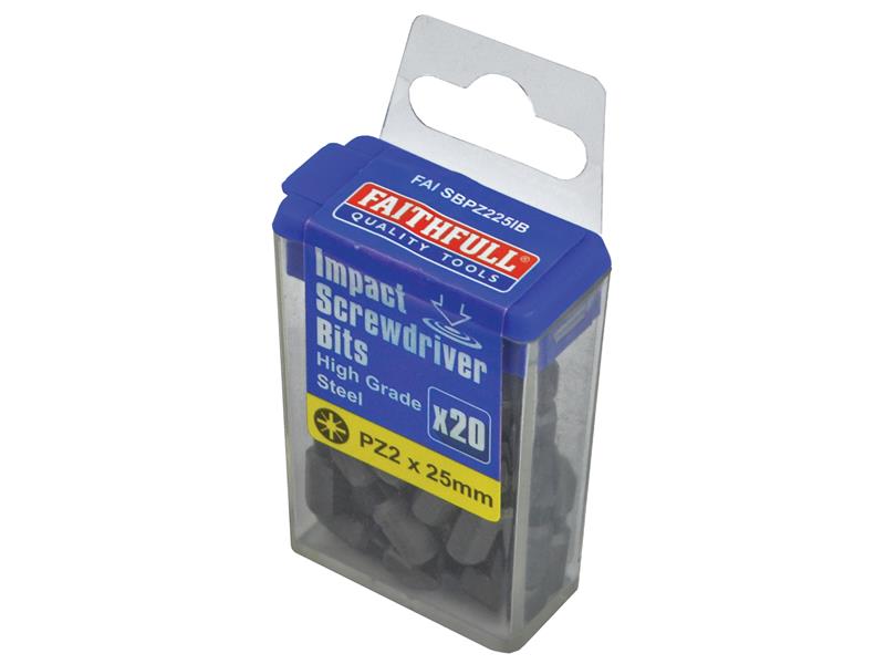 Faithfull Pozi Impact Screwdriver Bits PZ2 x 25mm (Pack 20) FAISBPZ225IB