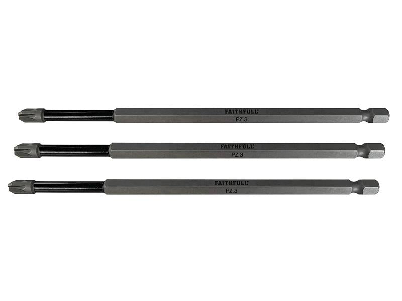 Faithfull Pozidriv Impact Screwdriver Bits PZ3 x 150mm (Pack 3) FAISBPZ3150I