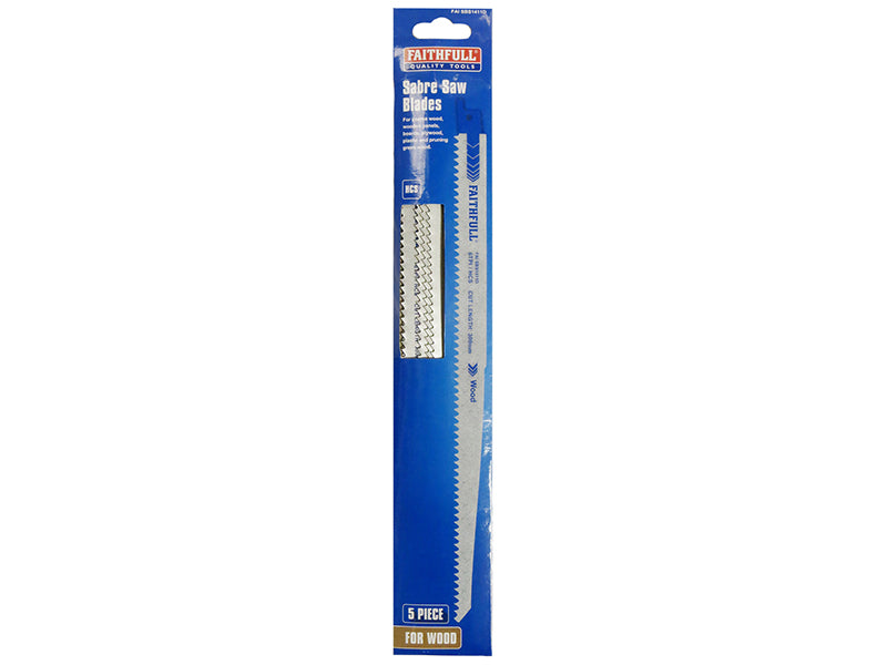 Faithfull S1411D Sabre Saw Blade Wood 300mm 6 TPI (Pack of 5) FAISBS1411D