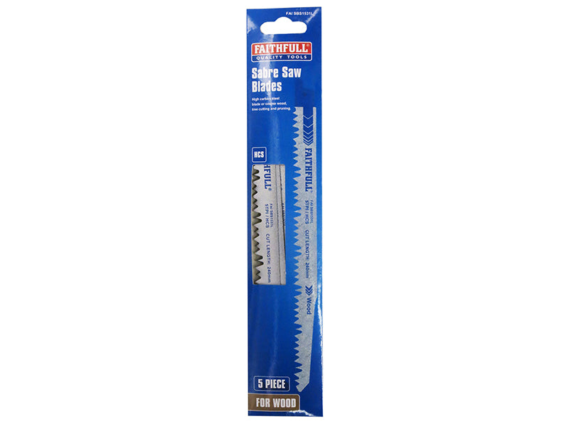 Faithfull S1531L Sabre Saw Blade Wood 240mm 5 TPI (Pack of 5) FAISBS1531L