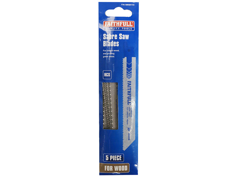 Faithfull S811H Sabre Saw Blade Wood 150mm 10 TPI (Pack of 5) FAISBS811H
